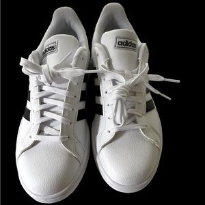 Adidas Women’s Grand Court Sneaker, white with black stripe